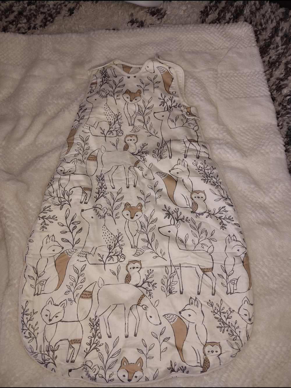 Ivory Woodland Animals Sleep Sack for Kids - Neutral Tan Accents